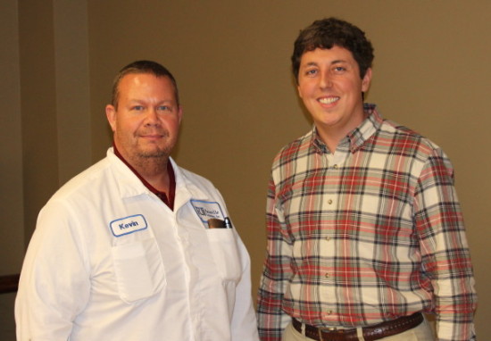 Rainsville Mayor Nick Jones (right) stands with RTI Production Manager Kevin List at the Rainsville City Council meeting Monday night. RTI recently announced an expansion of their operation in Rainsville.