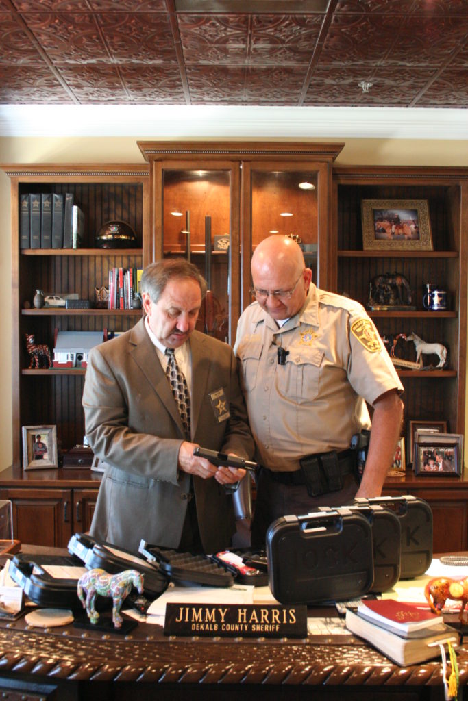 Sheriff Jimmy Harris with a newly purchased Glock 43 in 9mm. (Photo courtesy of the DeKalb County Sheriff's Office)