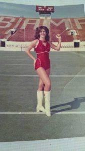Robin Shankles on the field as one of the Million Dollar Band's majorette. 