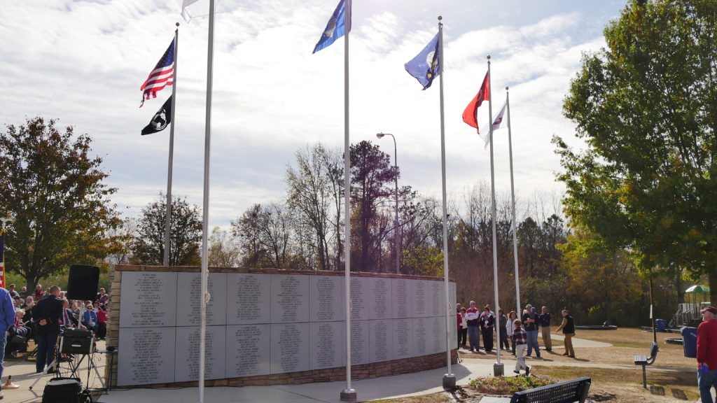 The back of the memorial features names of locals who served our nation during conflicts since WWII. The names were submitted by family and friends. (Tyler Pruett | Southern Torch) 