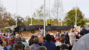 The new memorial being unveiled with a large crowd from the area in attendance. (Tyler Pruett | Southern Torch) 