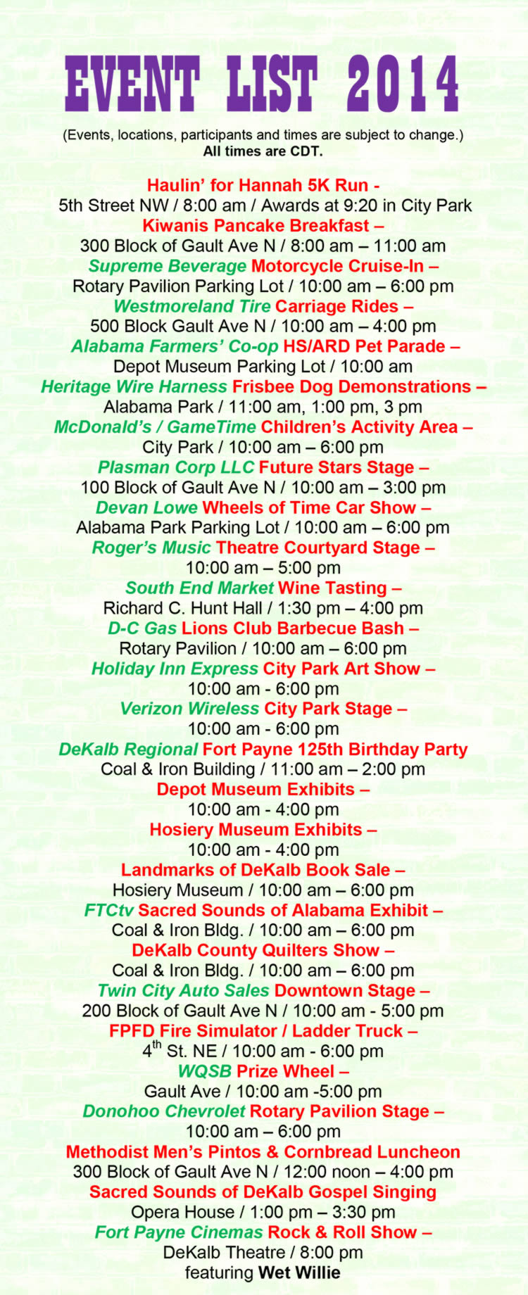 2014 Event List-Revised Final