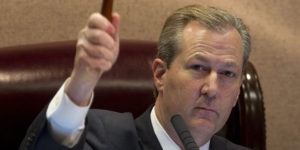 Alabama Speaker of the House Mike Hubbard, R-Auburn gavels in the regular session of the House of Representatives at the Alabama Statehouse in Montgomery, Ala., Tuesday, Feb. 7, 2012. (AP Photo/Dave Martin)